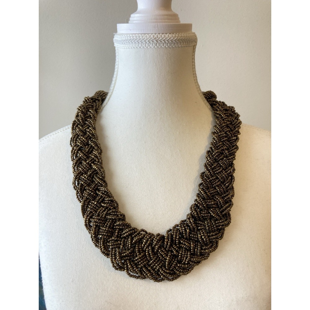 Chunky Woven‎ Seed Bead Necklace Chocolate Brown Beaded Collar Tribal Statement